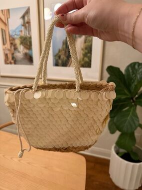 Zara Cream Sequin Straw small bag NWOT